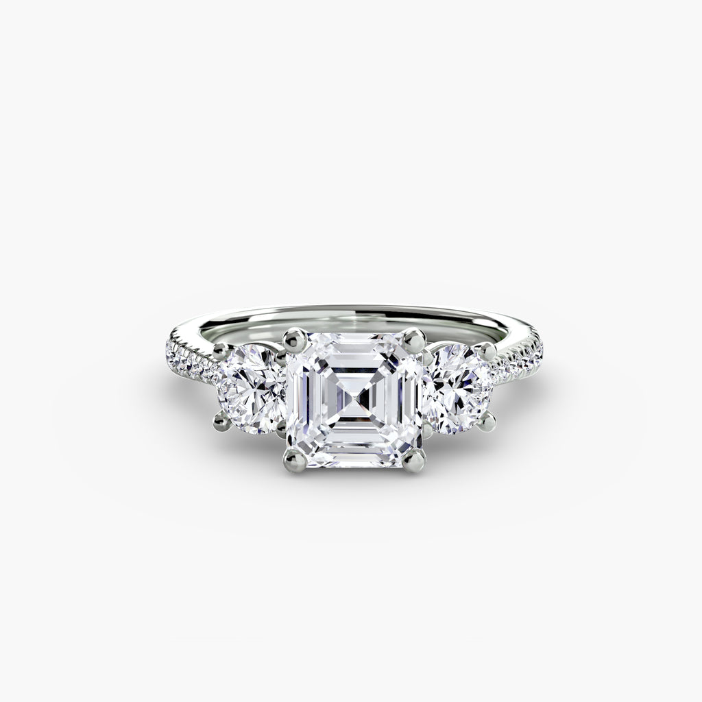 Classic Three-Stone Pavé Engagement Ring – The Verona