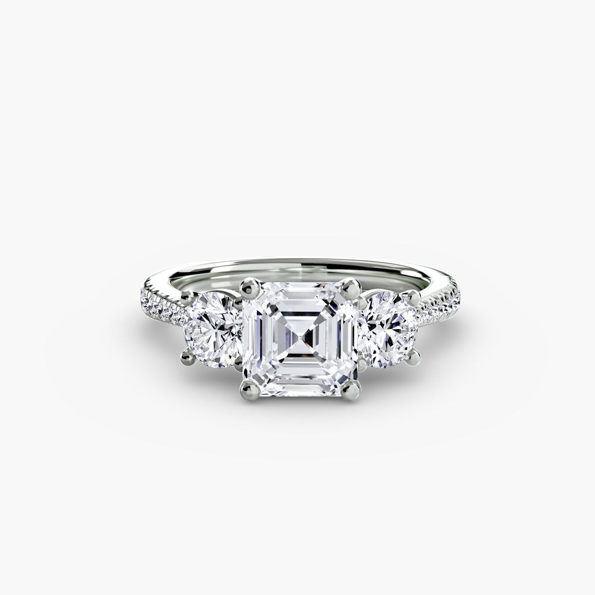 Classic Three-Stone Pavé Engagement Ring – The Verona