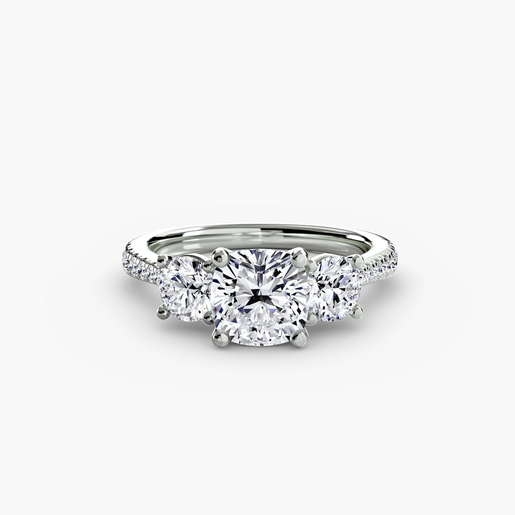Classic Three-Stone Pavé Engagement Ring – The Verona
