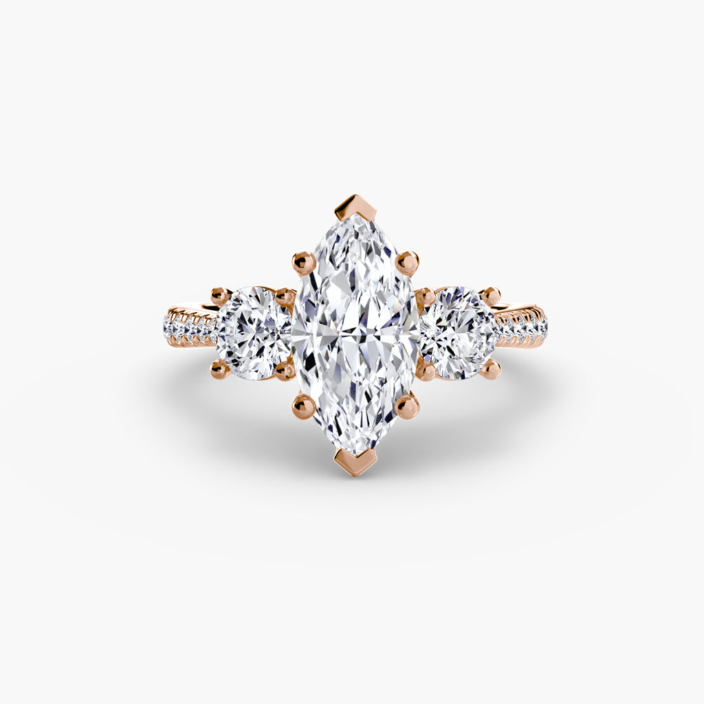 Classic Three-Stone Pavé Engagement Ring – The Verona