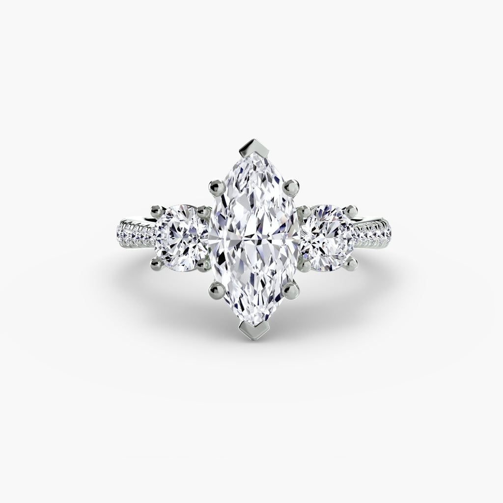 Classic Three-Stone Pavé Engagement Ring – The Verona