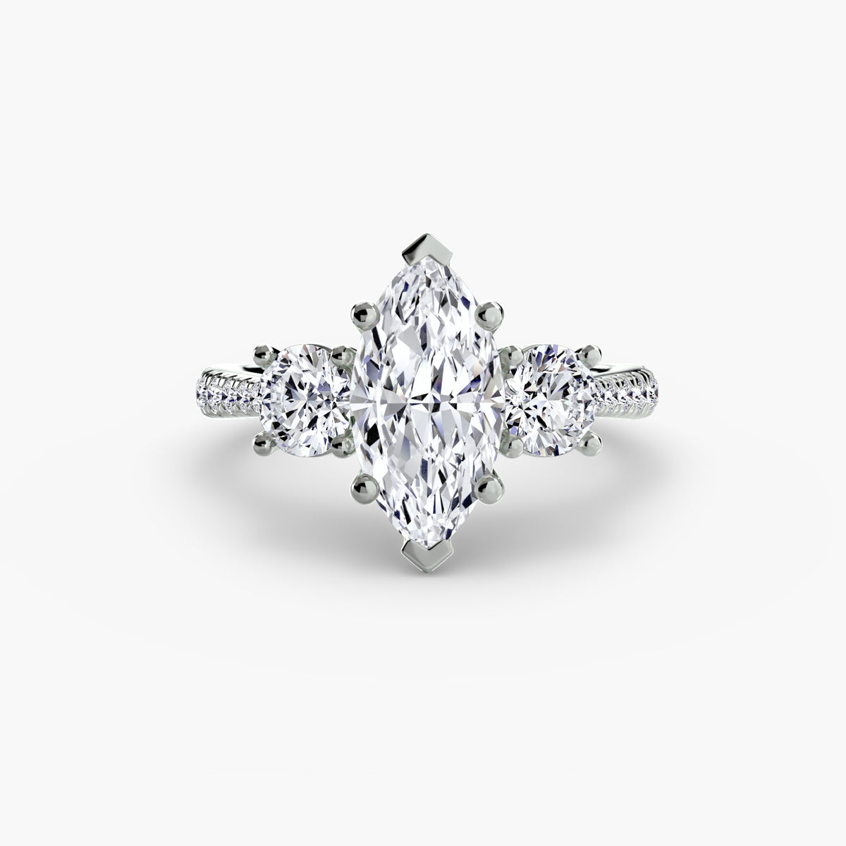Classic Three-Stone Pavé Engagement Ring – The Verona