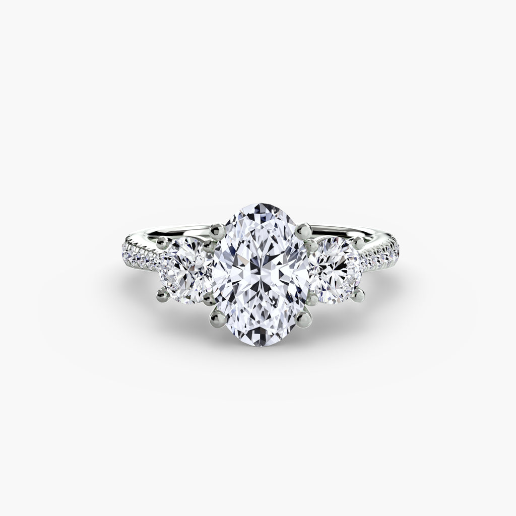 Classic Three-Stone Pavé Engagement Ring – The Verona