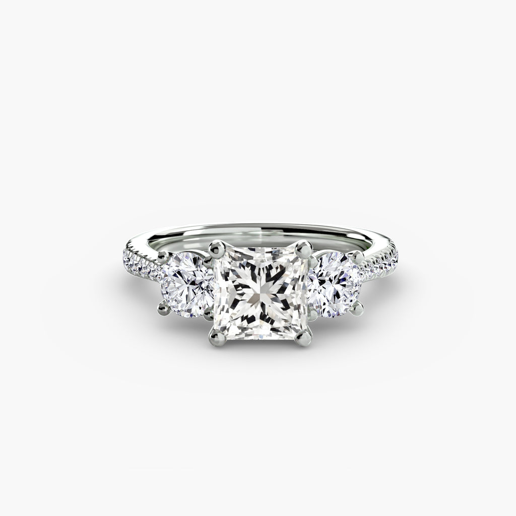 Classic Three-Stone Pavé Engagement Ring – The Verona