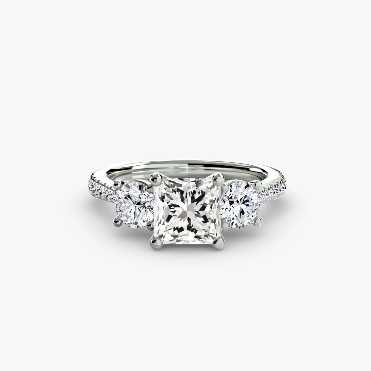 Classic Three-Stone Pavé Engagement Ring – The Verona