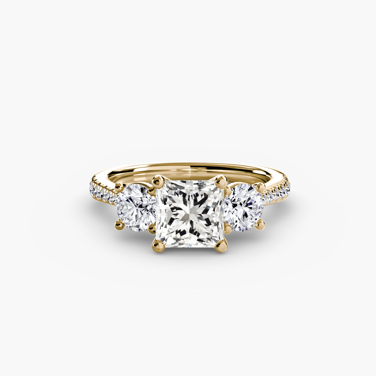 Classic Three-Stone Pavé Engagement Ring – The Verona