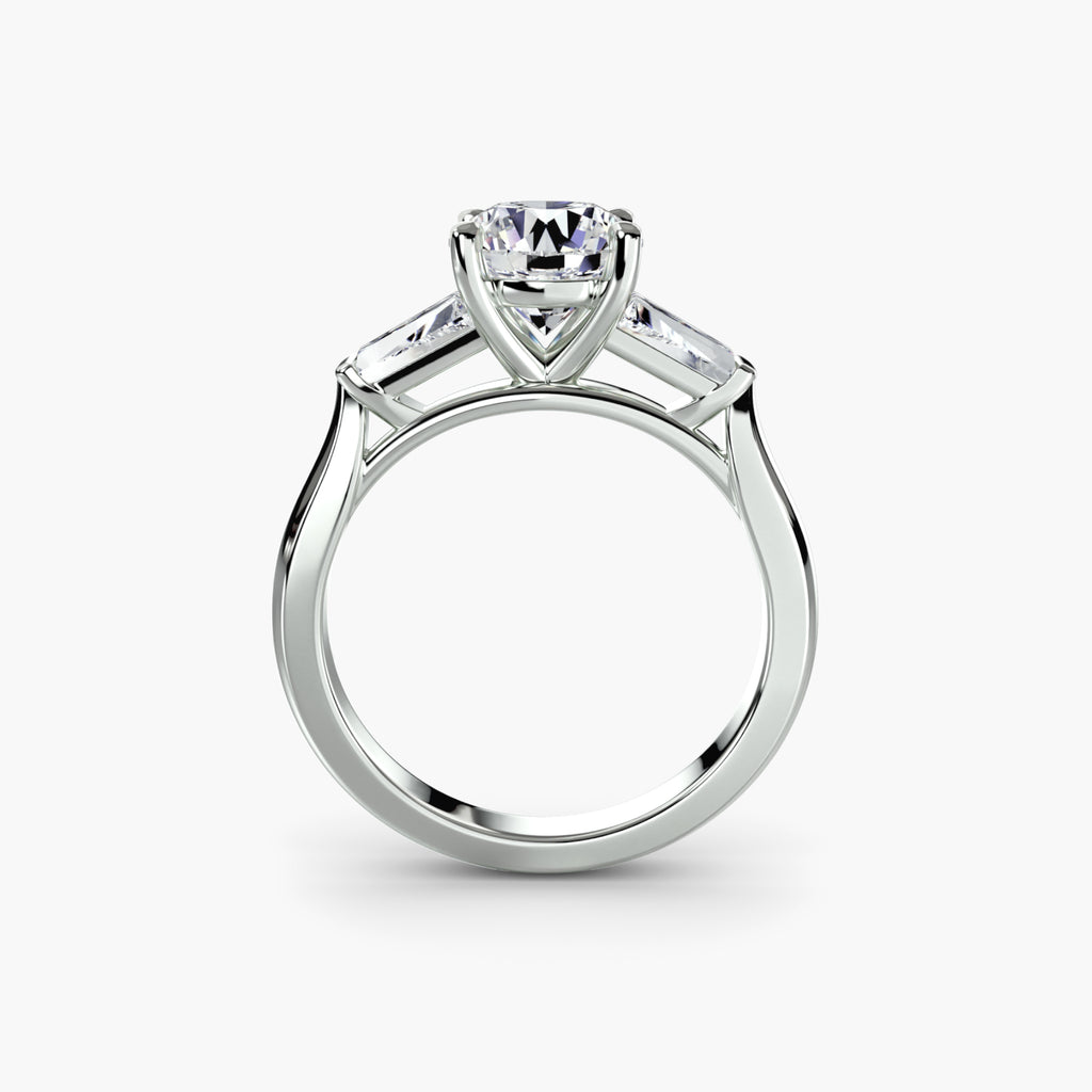 Profile view of tapered baguette solitaire engagement ring – The Noémie
