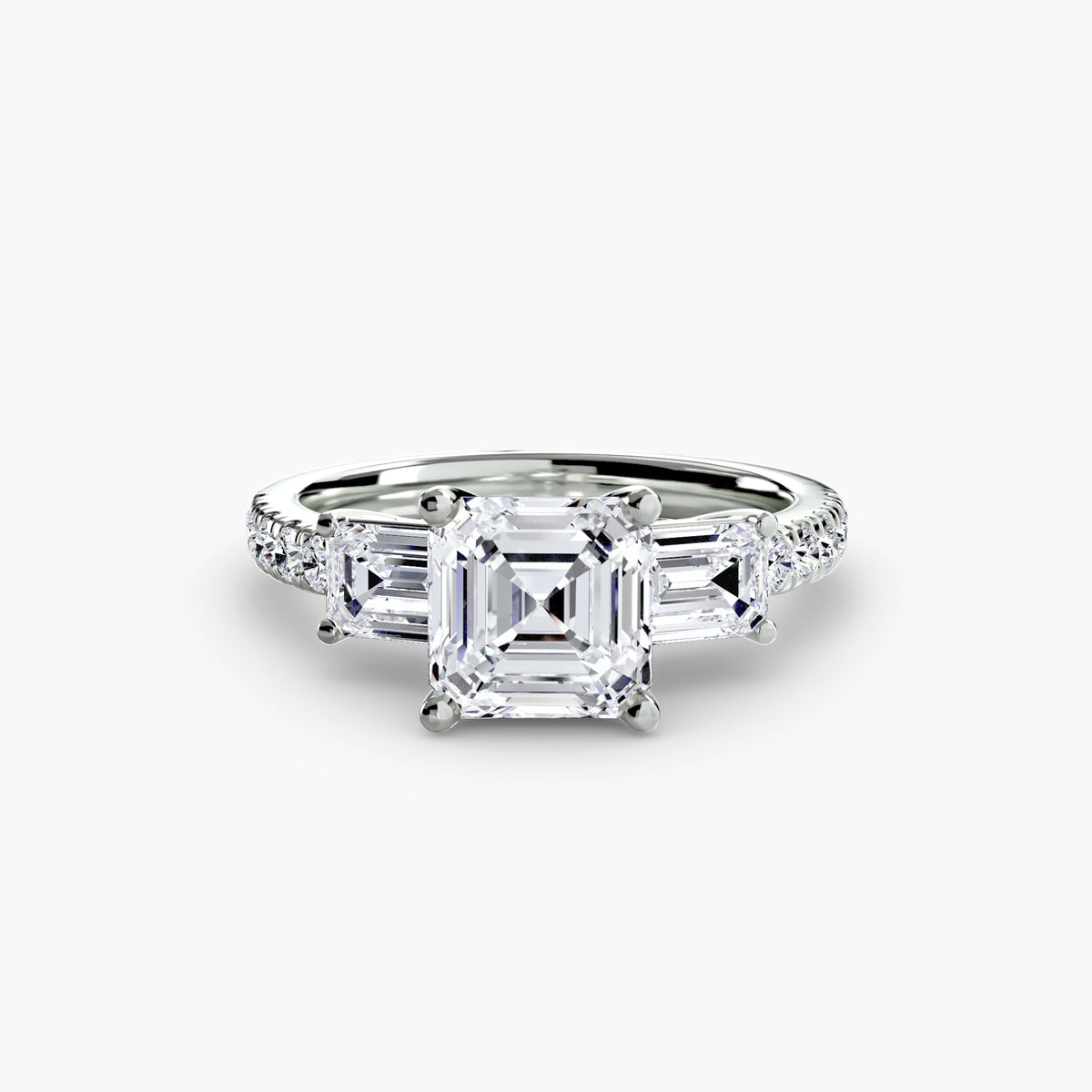 Baguette Three-Stone Pavé Engagement Ring – The Lorraine