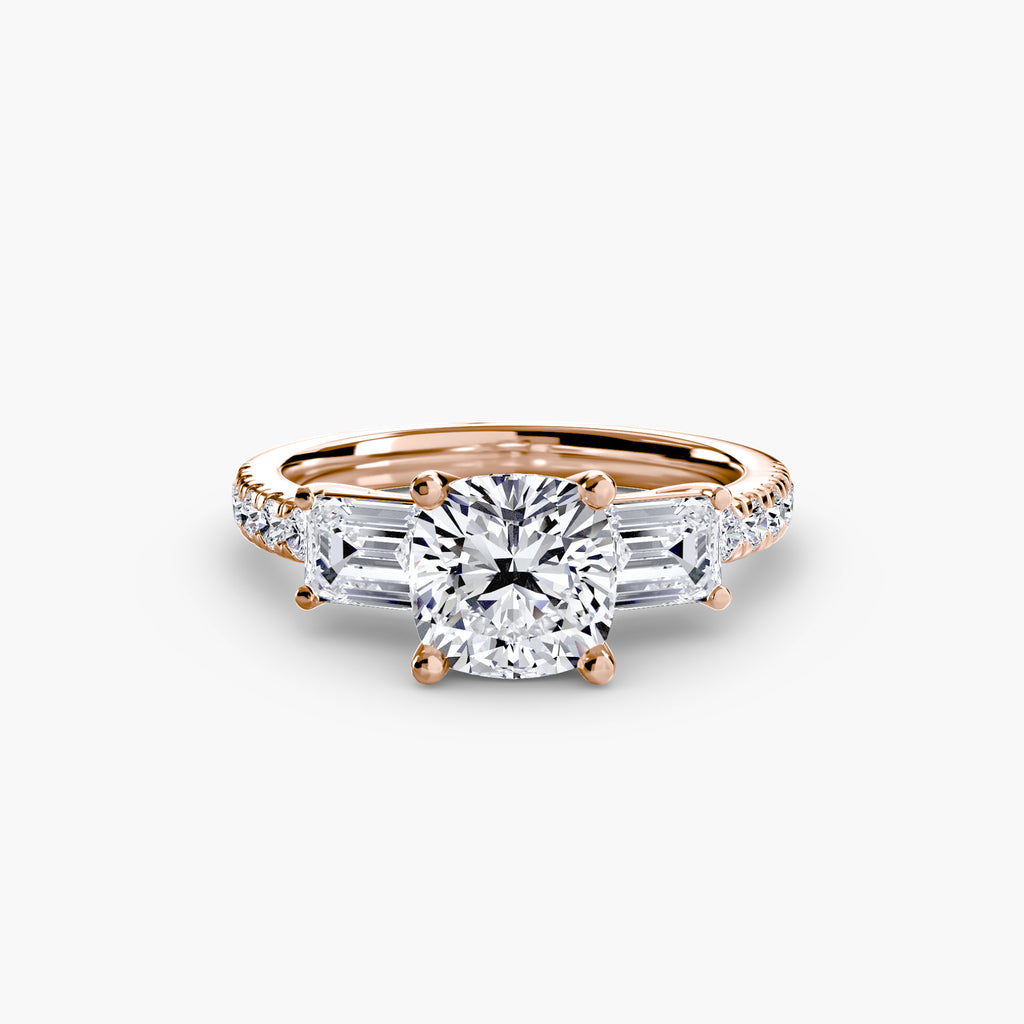Baguette Three-Stone Pavé Engagement Ring – The Lorraine