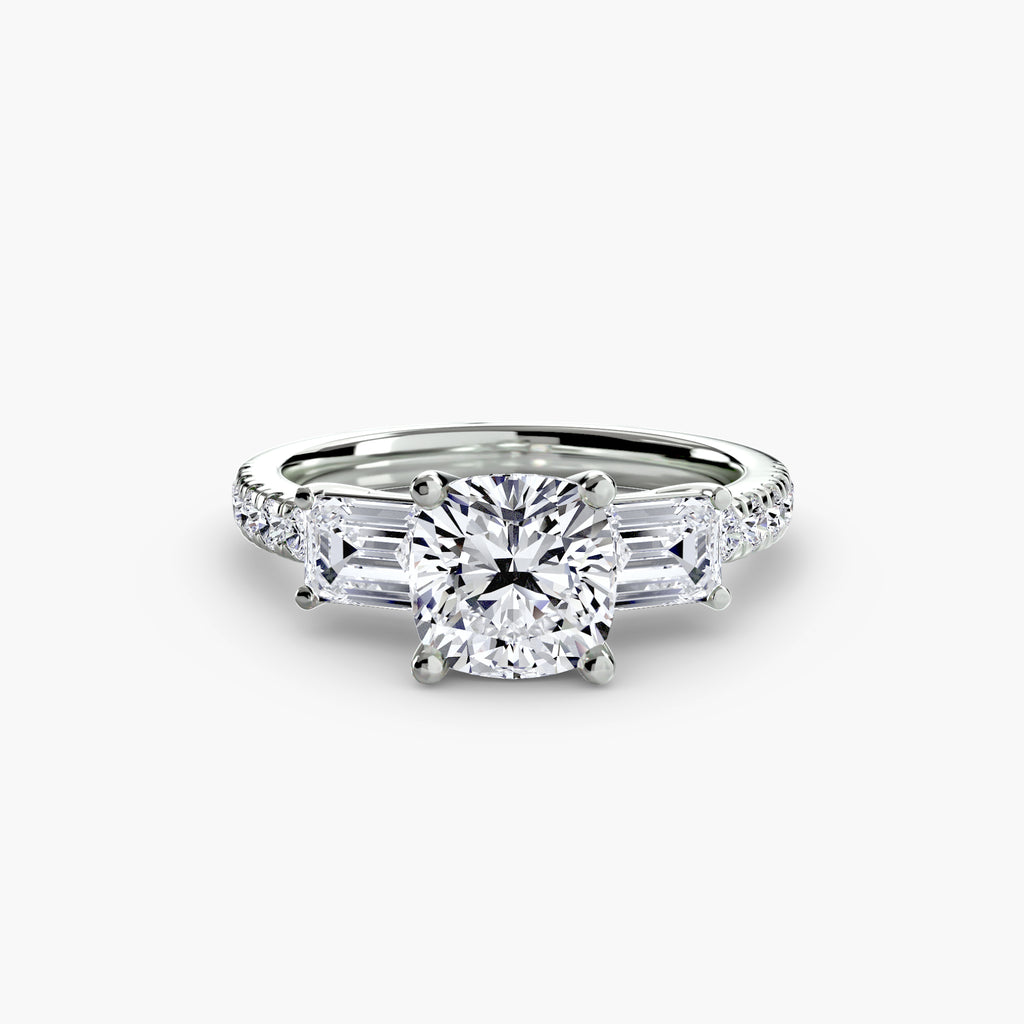 Baguette Three-Stone Pavé Engagement Ring – The Lorraine