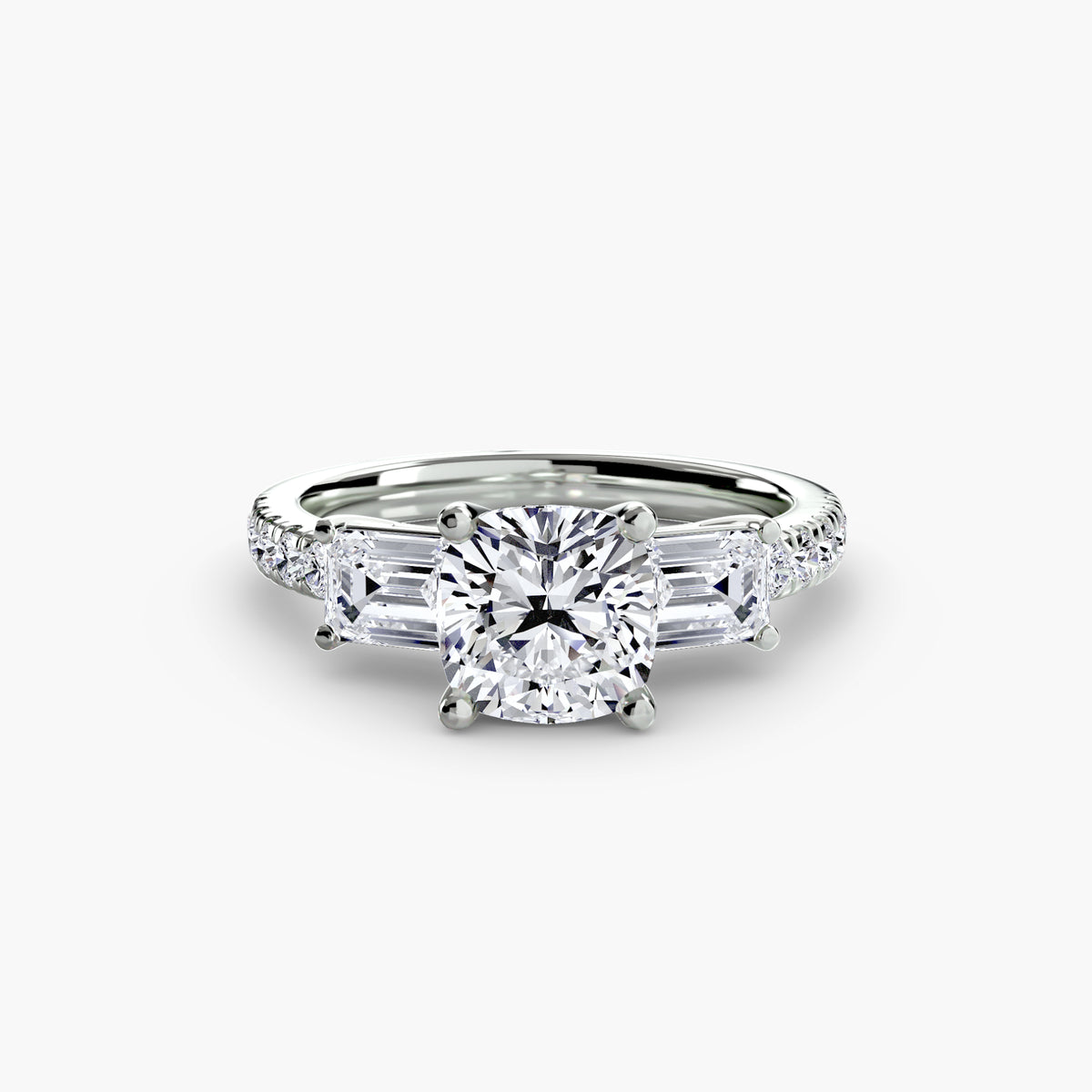 Baguette Three-Stone Pavé Engagement Ring – The Lorraine