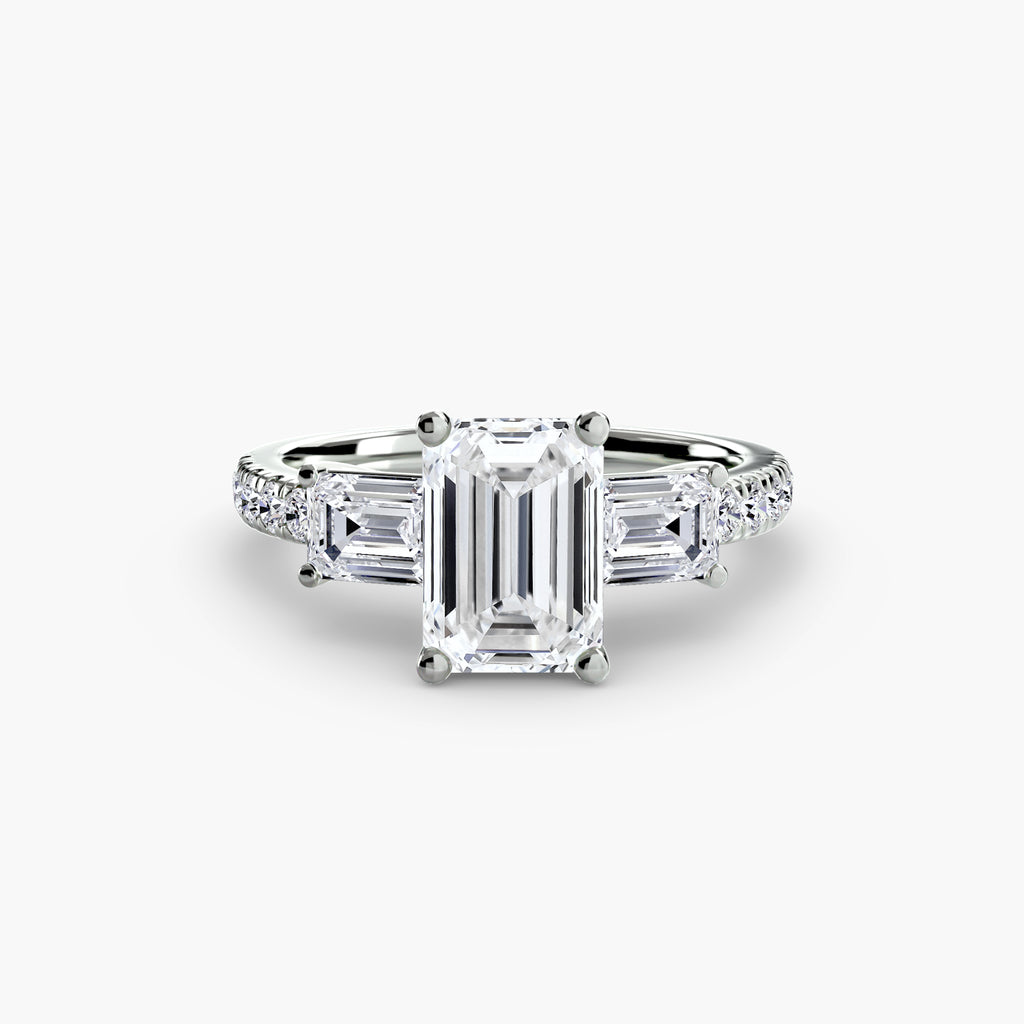 Baguette Three-Stone Pavé Engagement Ring – The Lorraine