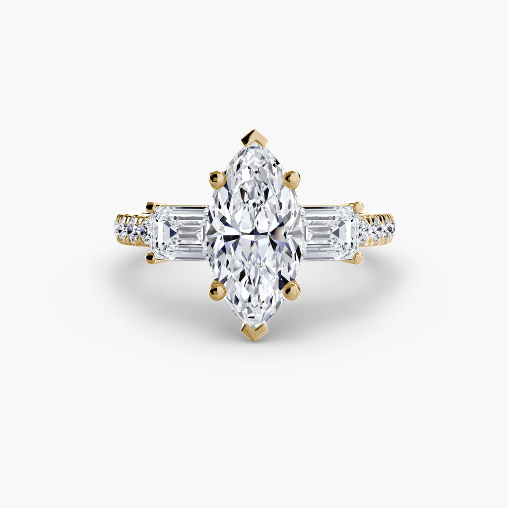 Baguette Three-Stone Pavé Engagement Ring – The Lorraine
