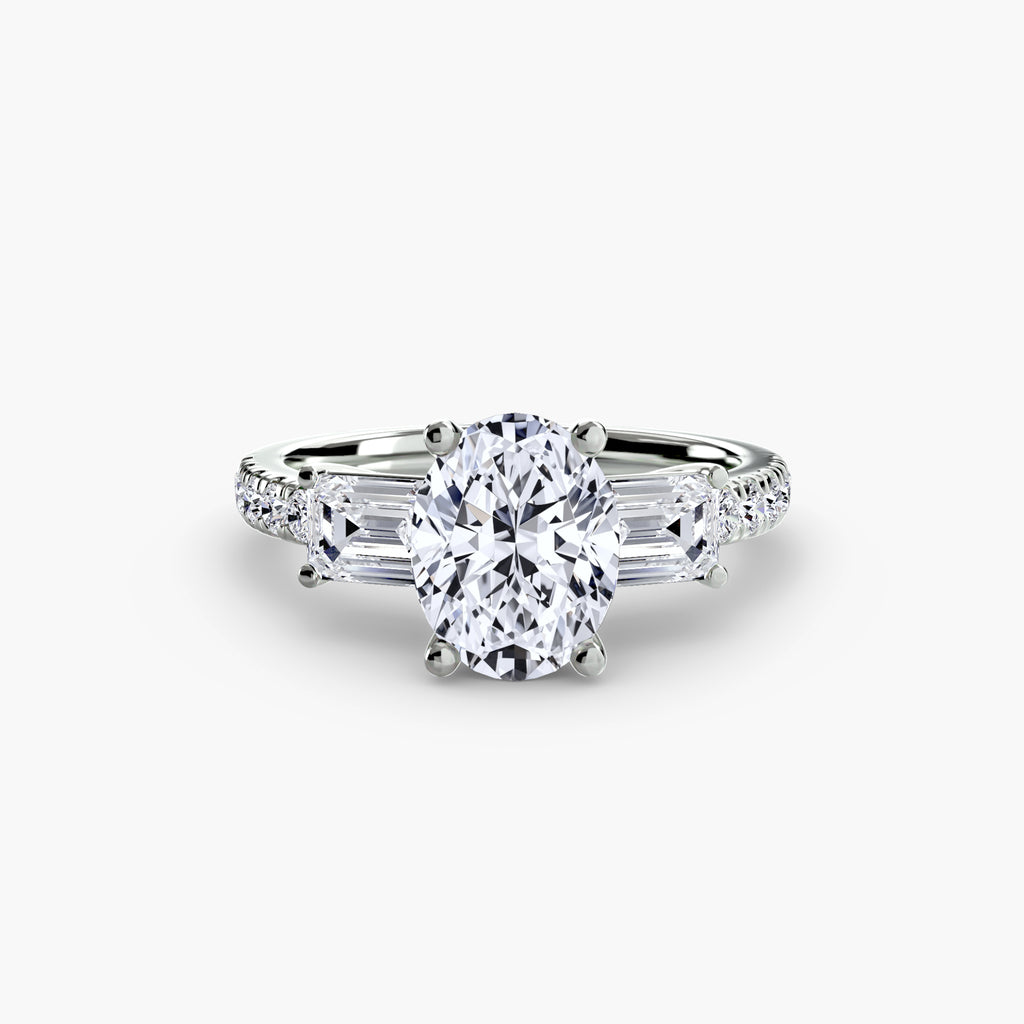 Baguette Three-Stone Pavé Engagement Ring – The Lorraine