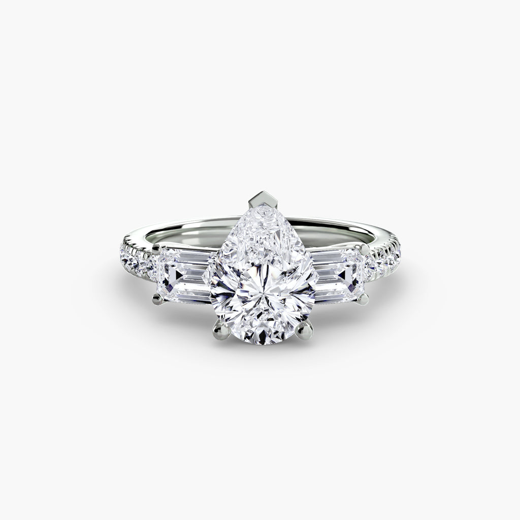 Baguette Three-Stone Pavé Engagement Ring – The Lorraine