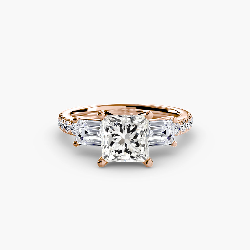 Baguette Three-Stone Pavé Engagement Ring – The Lorraine