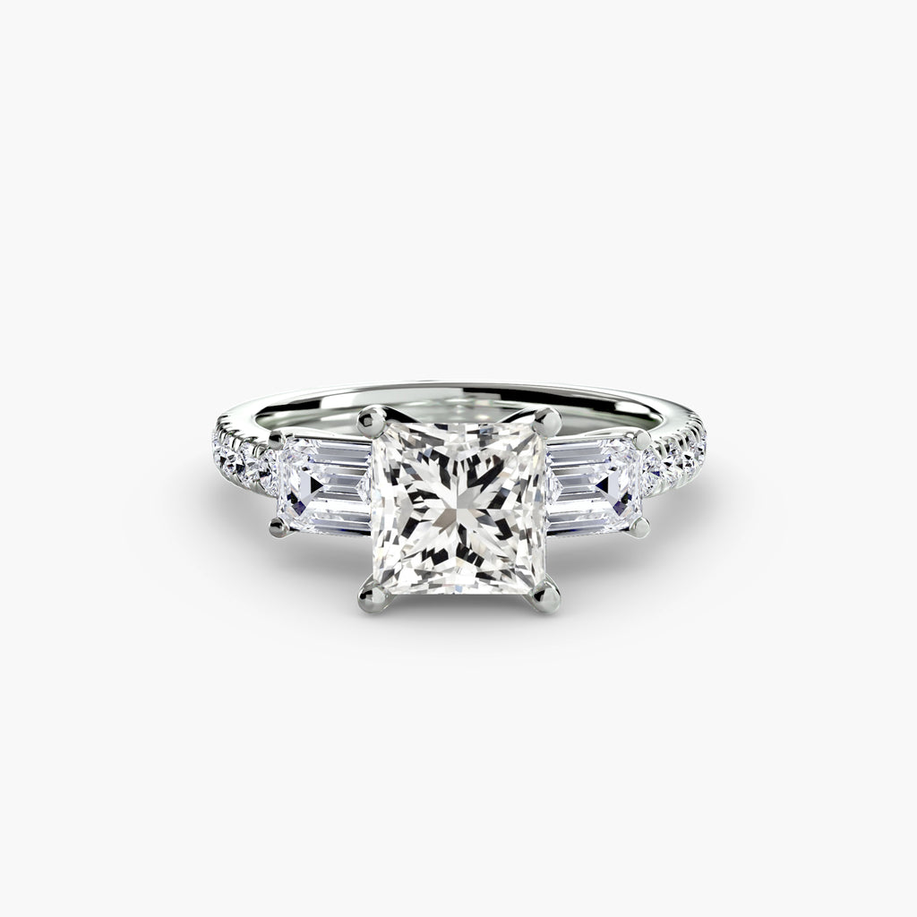 Baguette Three-Stone Pavé Engagement Ring – The Lorraine