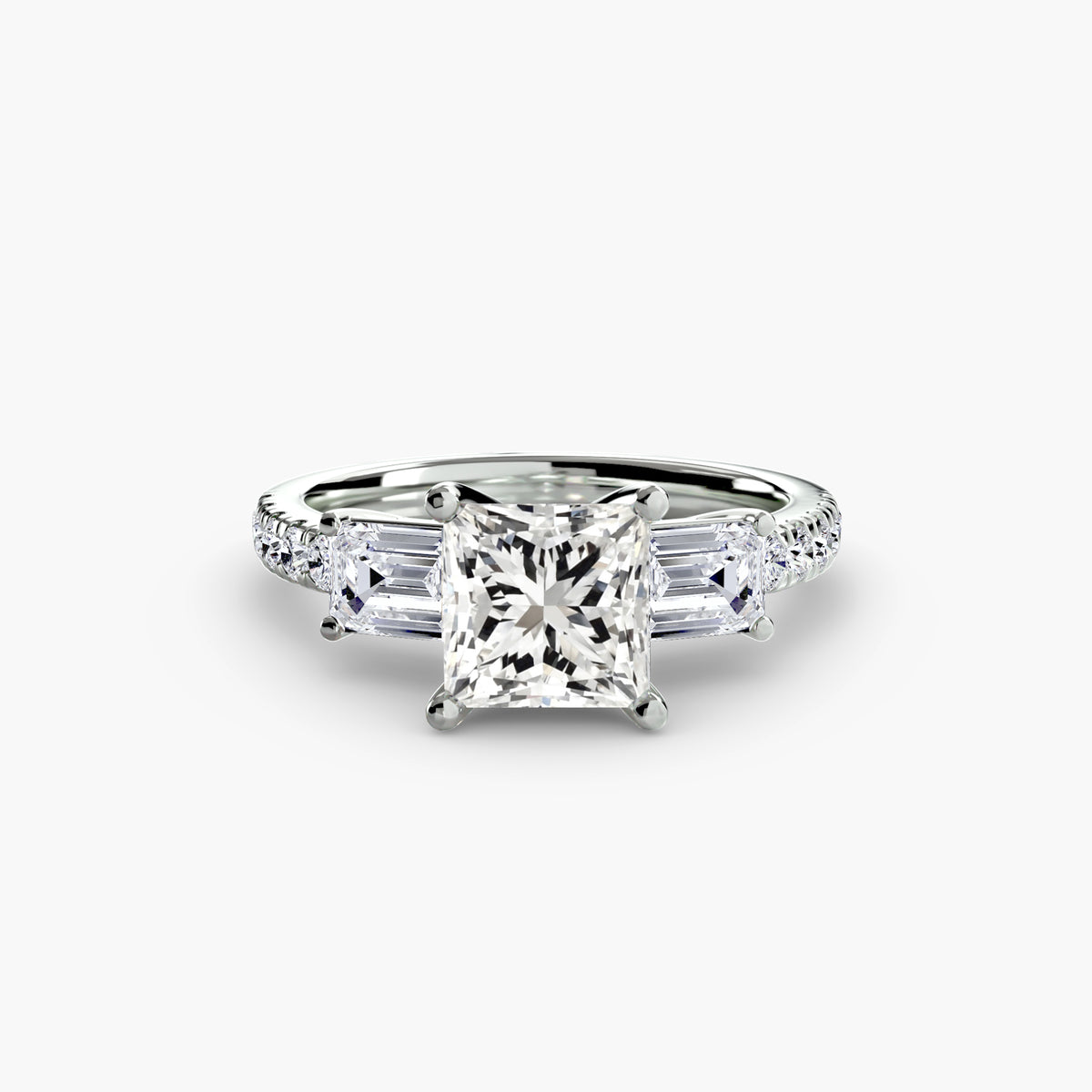 Baguette Three-Stone Pavé Engagement Ring – The Lorraine