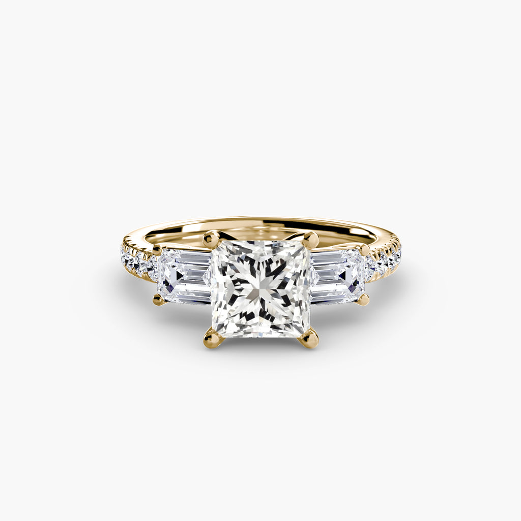 Baguette Three-Stone Pavé Engagement Ring – The Lorraine