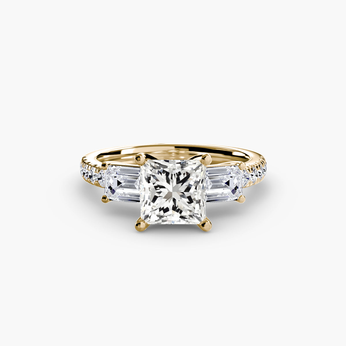 Baguette Three-Stone Pavé Engagement Ring – The Lorraine