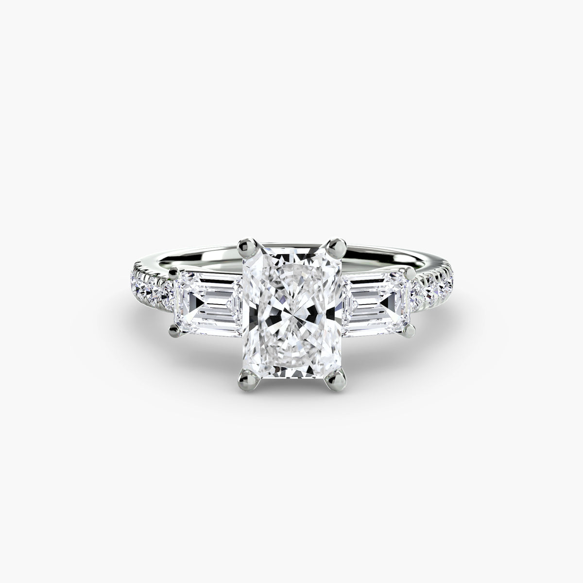 Baguette Three-Stone Pavé Engagement Ring – The Lorraine
