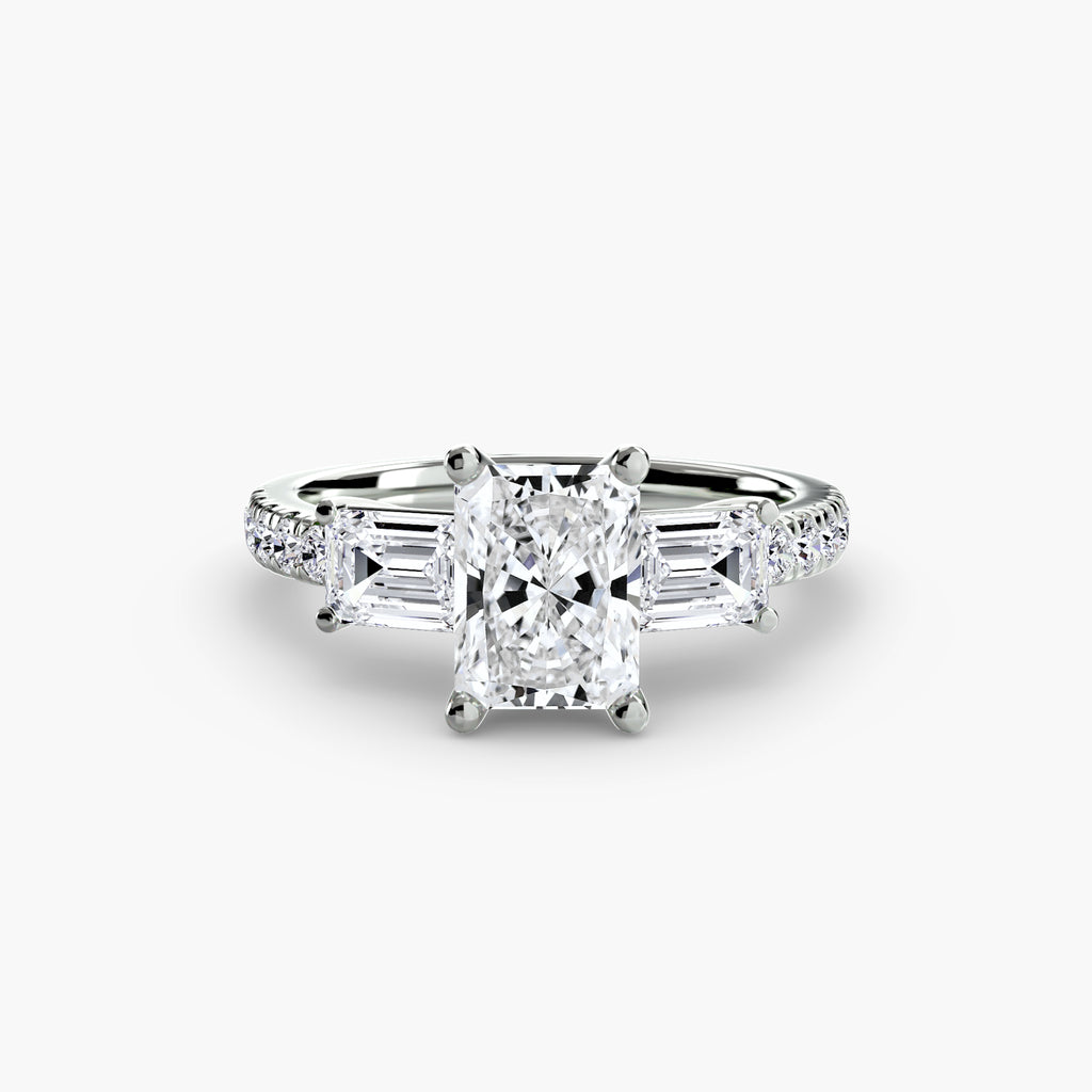 Baguette Three-Stone Pavé Engagement Ring – The Lorraine