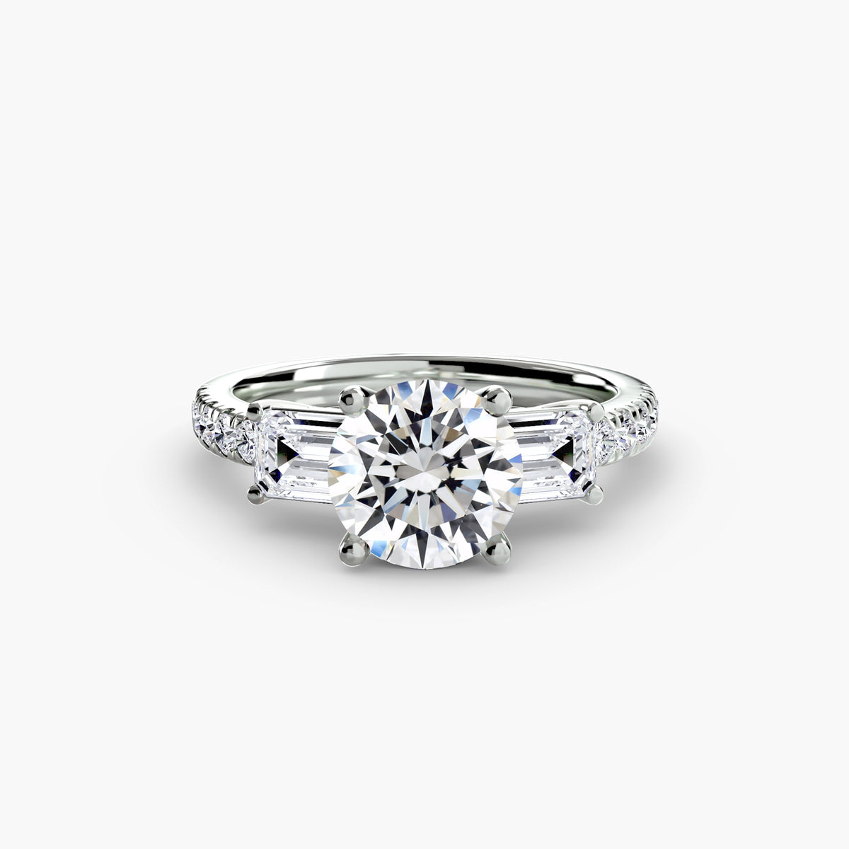 Baguette Three-Stone Pavé Engagement Ring – The Lorraine