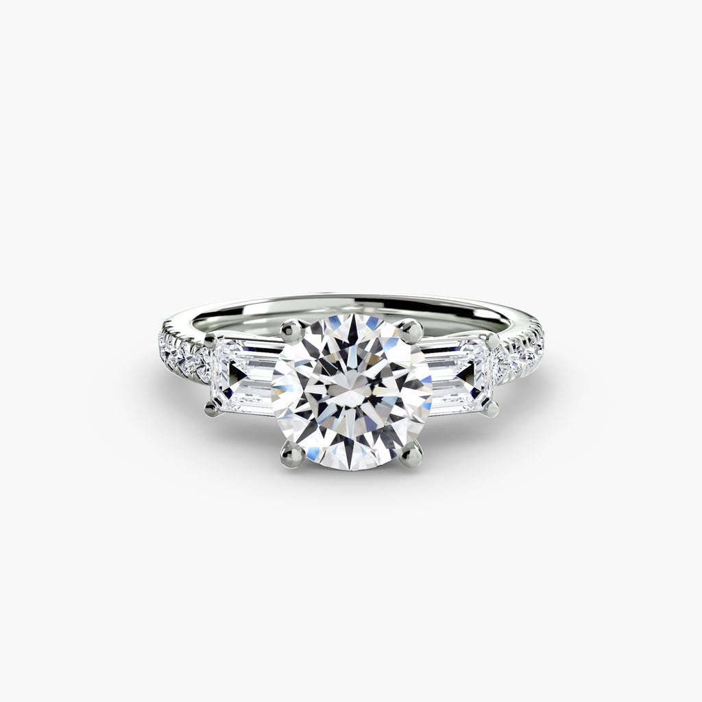 Baguette three-stone pavé engagement ring – The Lorraine