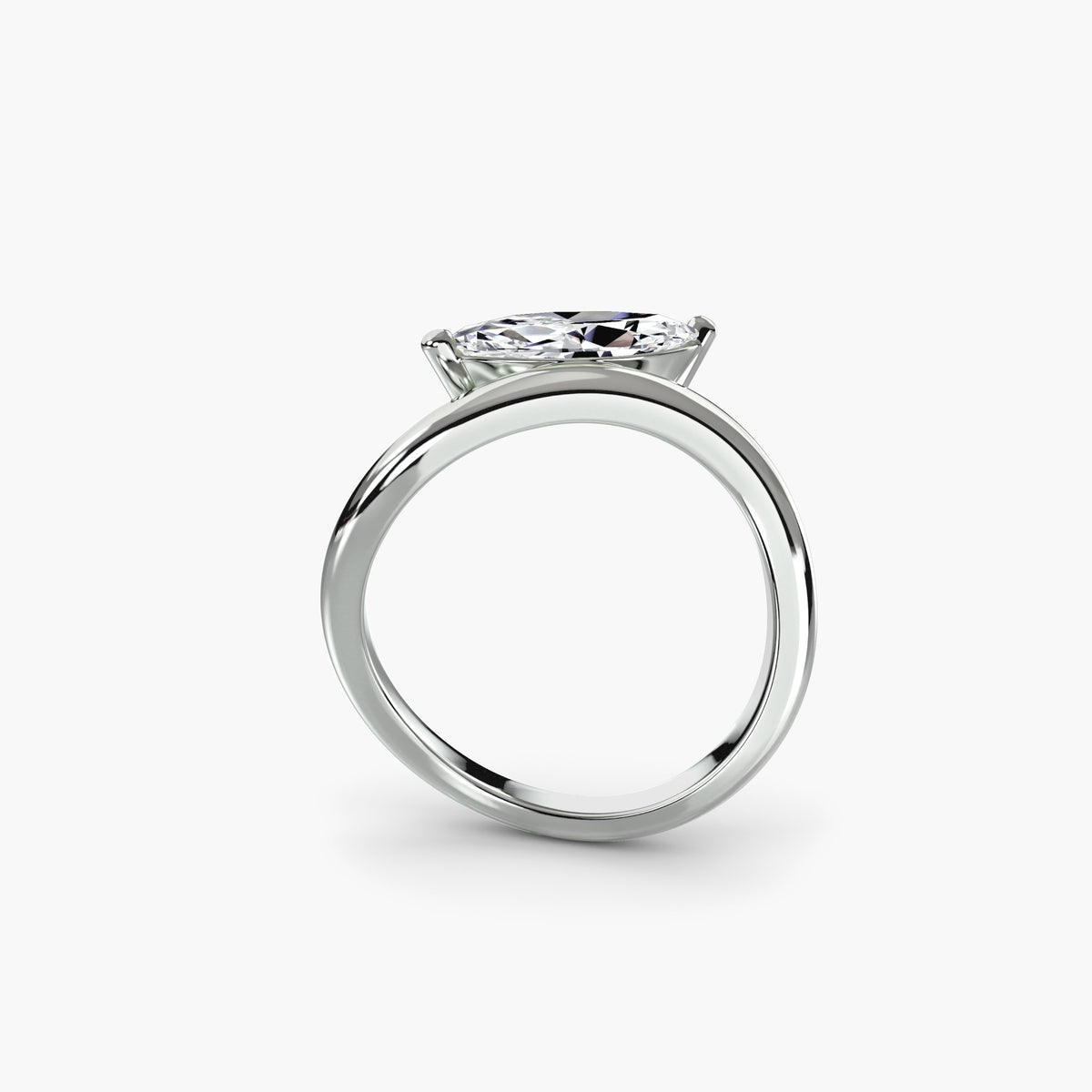 Profile view of modern bypass engagement ring – The Seine