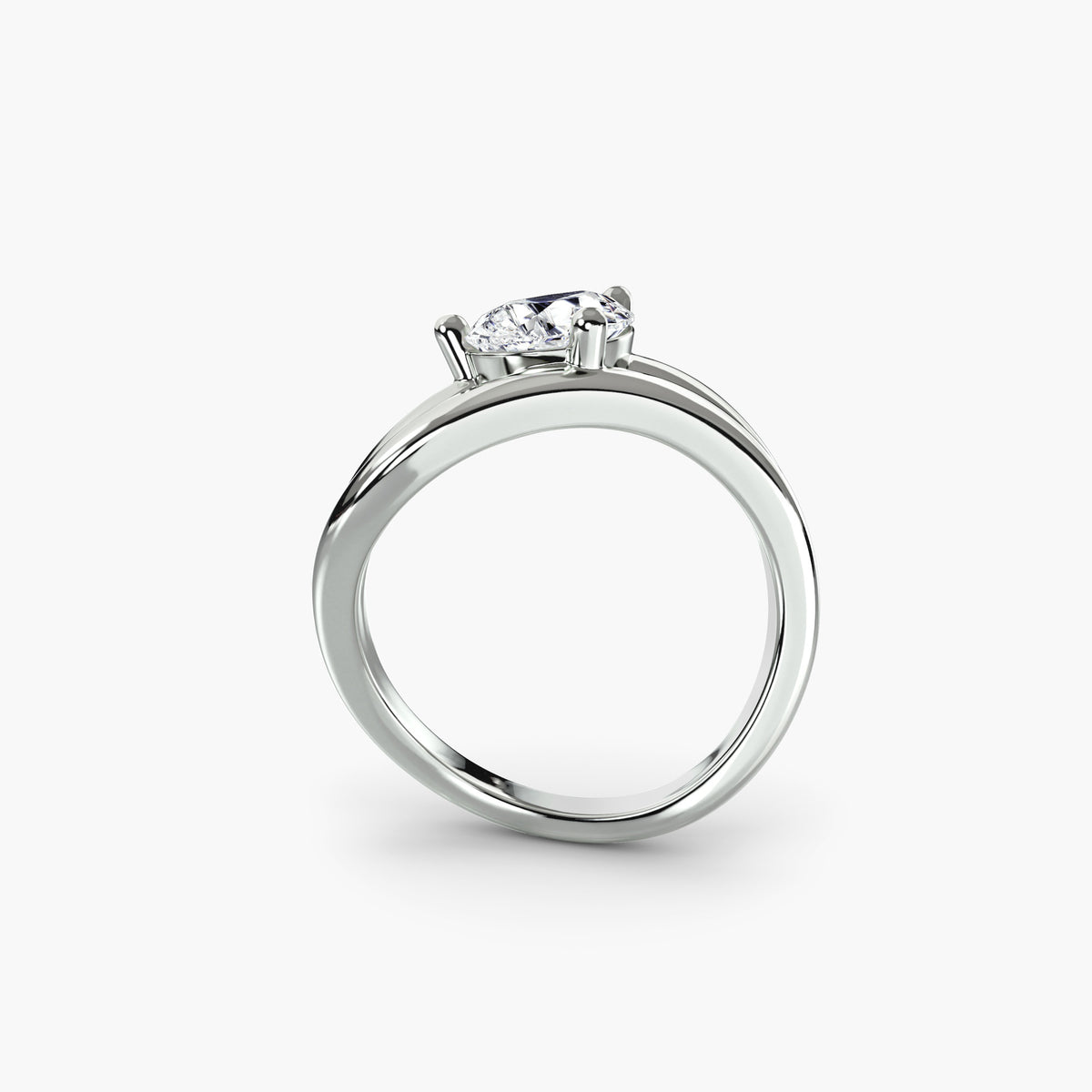 Profile view of sculpted bypass engagement ring – The Arno