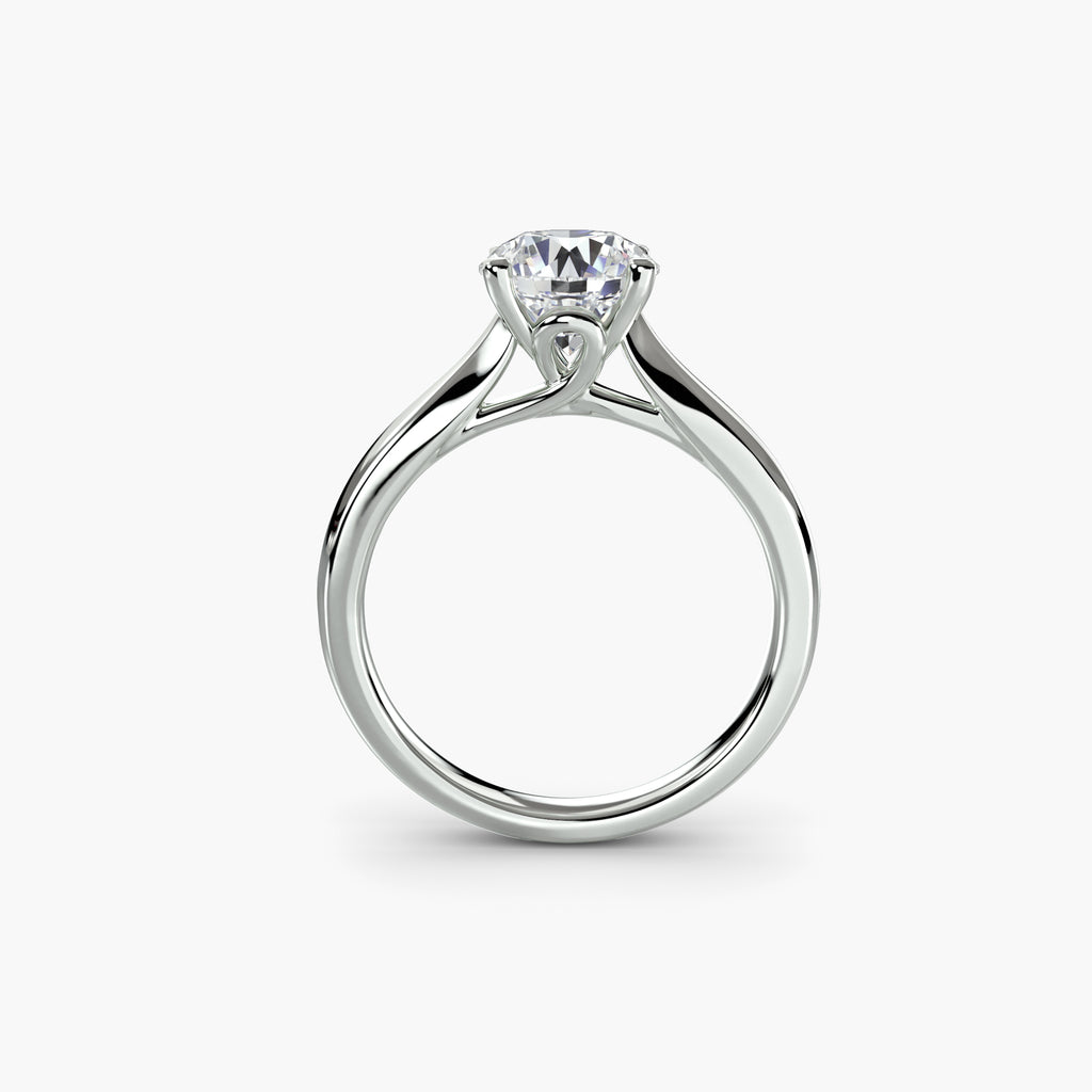 Profile view of cathedral solitaire engagement ring – The Lisette