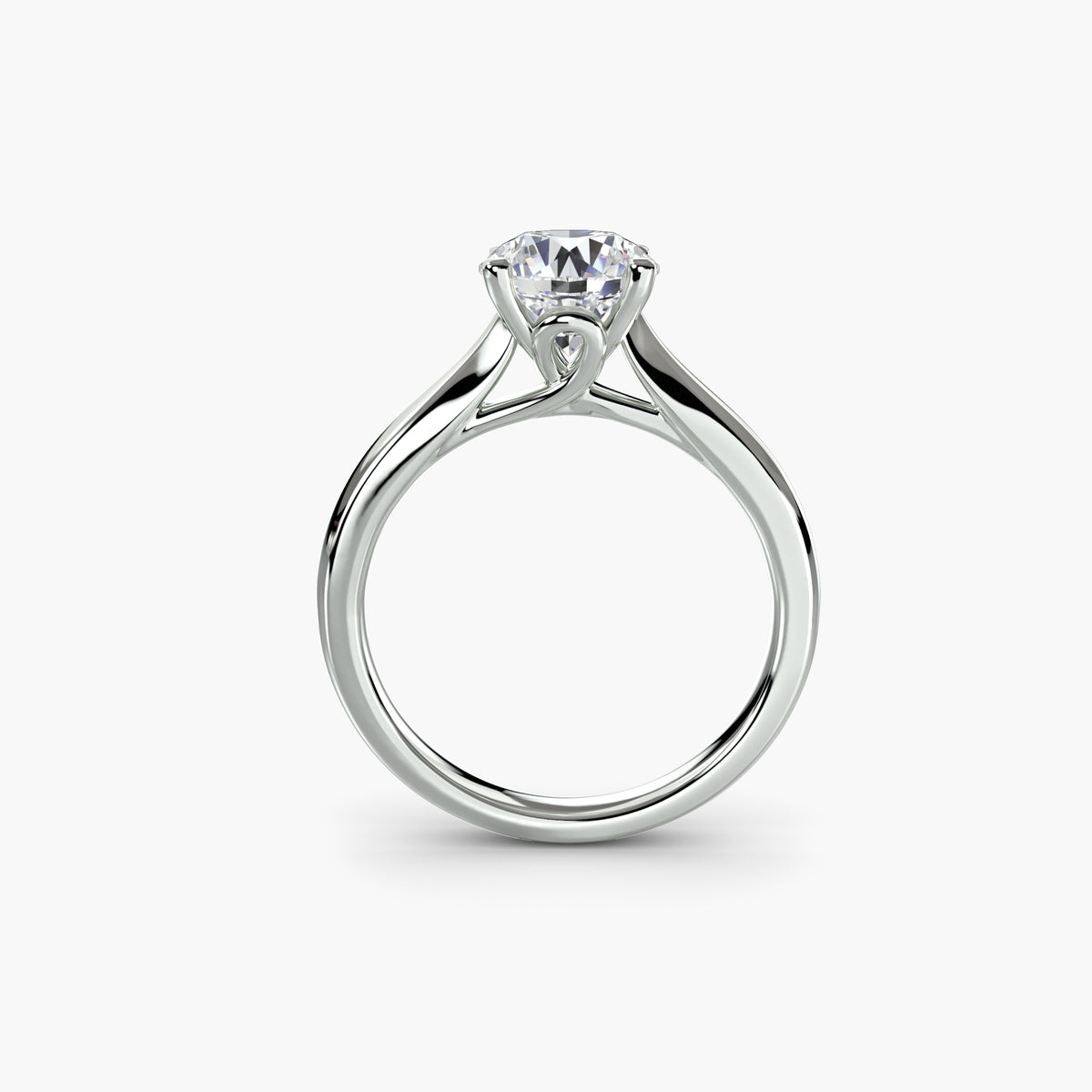 Profile view of cathedral solitaire engagement ring – The Lisette