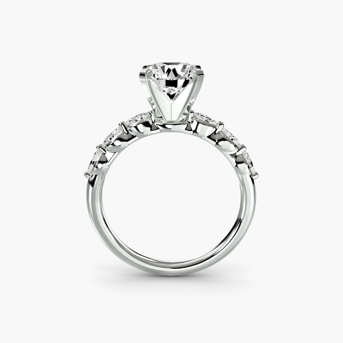 Profile view of nature-inspired floral engagement ring – The Laurel