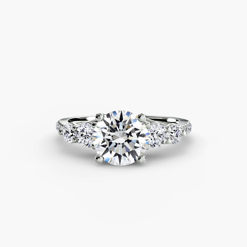 Front view of The Alessandra five-stone pavé engagement ring