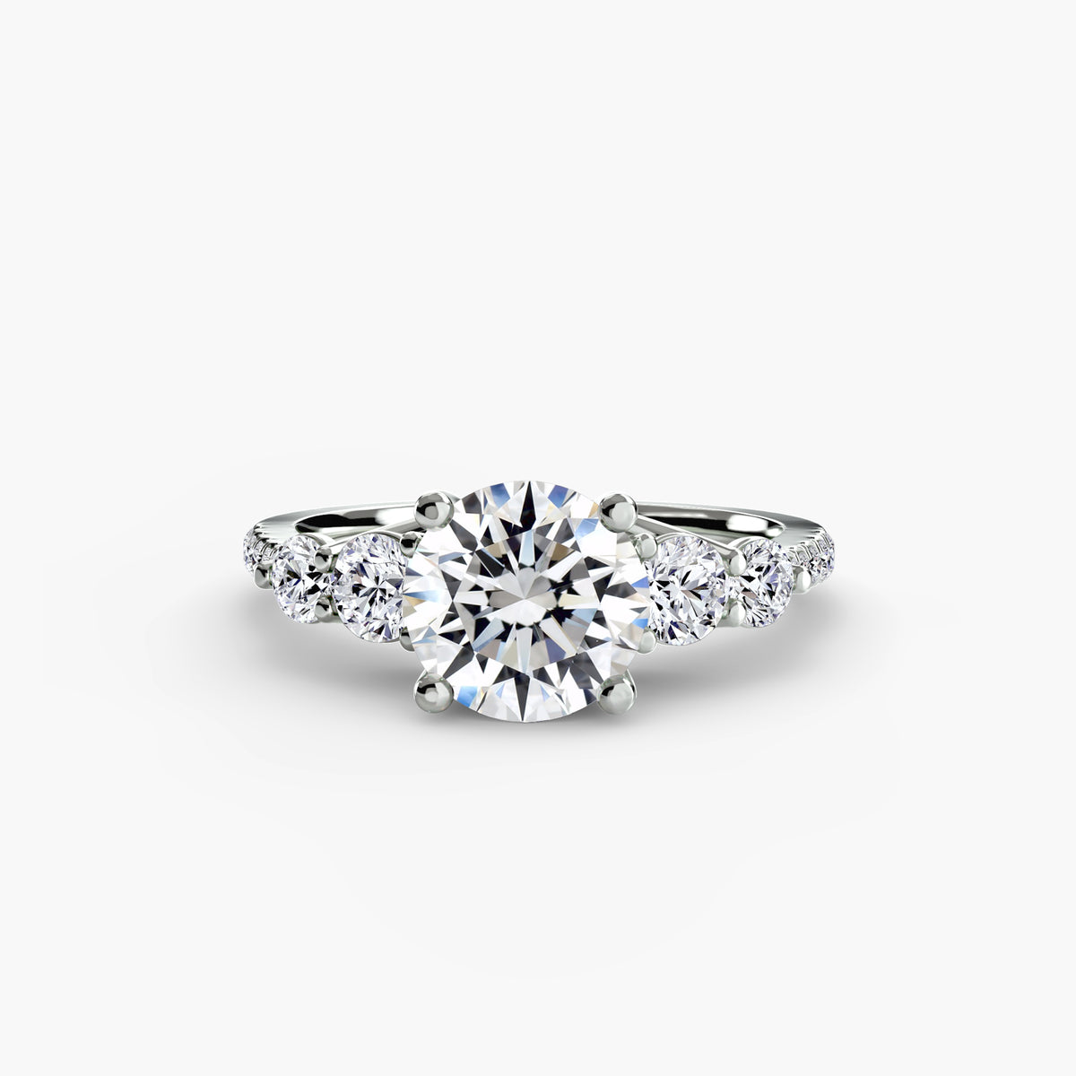 Front view of The Alessandra five-stone pavé engagement ring