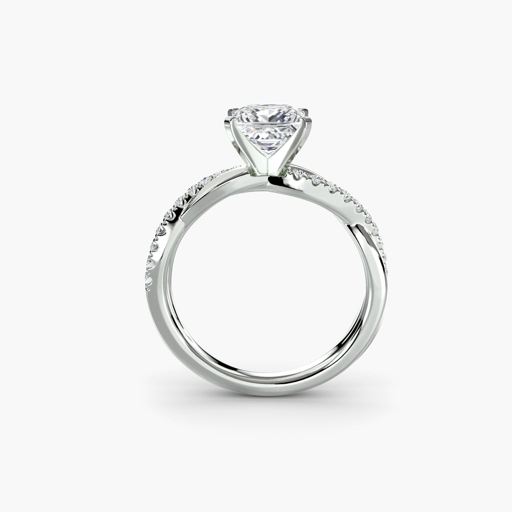 Profile view of The Aurelia twisted pavé engagement ring with diamond-set band