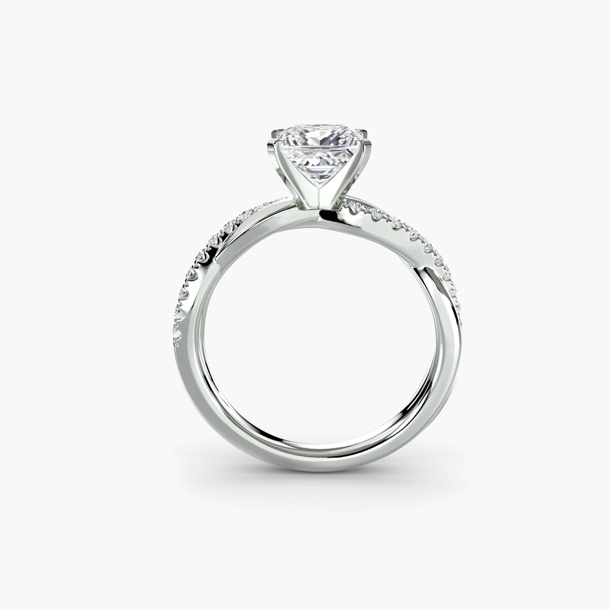 Profile view of The Aurelia twisted pavé engagement ring with diamond-set band